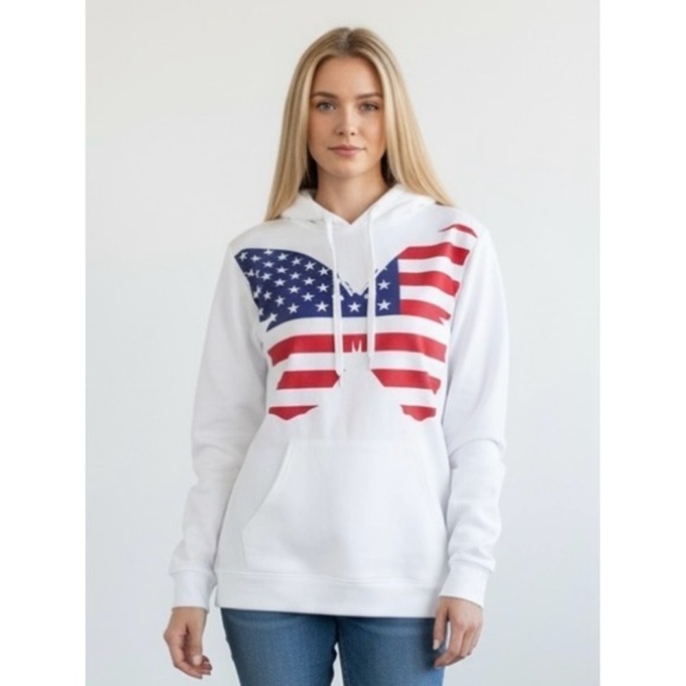 Zootop Bear American Flag Butterfly Red White Blue Pullover Hoodie Sweatshirt